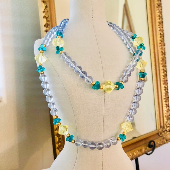 Vintage Signed Blue Yellow Bead Necklace 💎💛 HTF rare clasp item - Picture 10 of 17